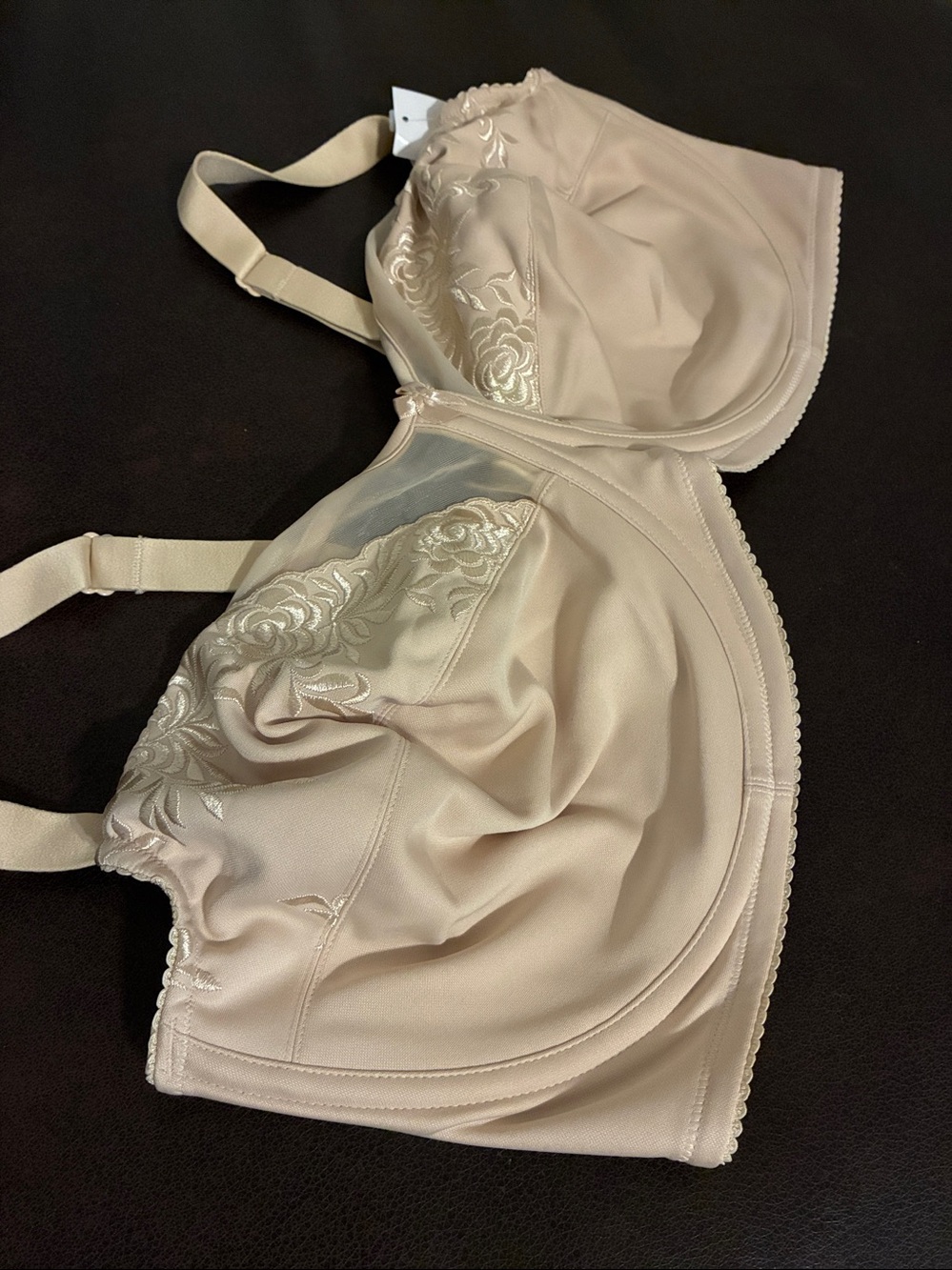 Elila Nude Embroidered Underwire Bra with Floral Satin Detail Size 46F
